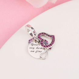 925 Sterling Silver Devil Heart Double Dangle Bead Fits European Jewellery Pandora Style Charm Bracelets