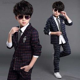 Clothing Sets Elegant New Boys Formal Suits for Weddings Brand England Style 6-14T Man Child Plaid Formal Party Tuxedos Boys Formal Suits W0222
