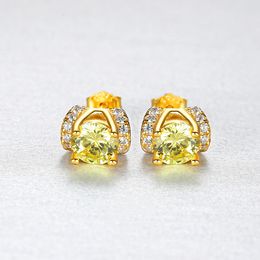 European style 18k gold-plated Colourful gemstone stud earrings exquisite luxury s925 silver women earrings high-end Jewellery accessories gift