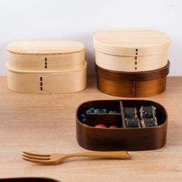 Dinnerware Sets Convenient Bento Container Oval Square Shape Thermal Insulation Convenient-to-Carry Single-layer Wood Box