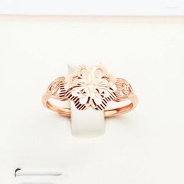 Cluster Rings 585 Purple Gold Openwork Flower Engagement For Women 14K Rose Elegant High-end Light Luxury Jewelry Gift