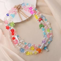 Chains Flatfoosie Kpop Colourful Flower Mushroom Crystal Beads Necklace For Women Irregular Pearl Heart Beaded Y2K Jewellery
