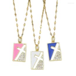 Chains In Aesthetic Hollow Cross Necklace Antique Enamel CZ Square Amulet Pendant Catholic Jewerly Rosarios Catolicos Cruz