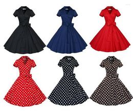 Casual Dresses Big Size Clothing 4xl Women Rockabilly Dress Party 50s Vintage V-Neck Belt Dot Print Blow Swing Robe