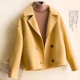 Women's Wool & Blends Short Solid Double Coat Women 2023 Autumn And Winter Breasted Loose Jacket Casual Casaco Feminino