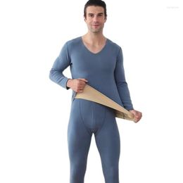 Men's Thermal Underwear 2023 Winter Silk Heating Traceless Long Johns Men And Women Set Of Thin Solid Colour Warm