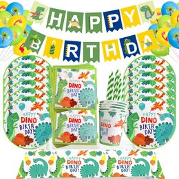 Disposable Flatware Dinosaur Theme Boys Favours Birthday Party Decoration Tableware Set Cup Plate Jungle Baby Shower Supplies 230221