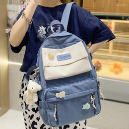 School Bags LENLEI Waterproof Nylon Women Backpack Multi-pocket Contrast Color Travel Korean Schoolbag For Girls Book Mochilas
