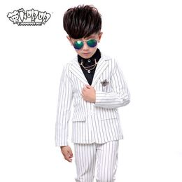 Clothing Sets Striped Child Blazers suit (jacket shirts pant brooch) teen Boys Prom Suit Kids Comes Slim Baby Kids Suit Black/white