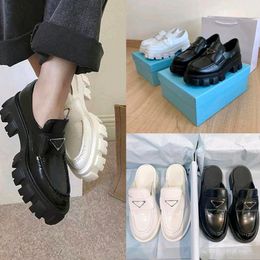 With Box Prad Monolith Casual Shoes Loafers Leather Loafer women Cowhide Sneakers Slippers Thick Bottom Shoe Rubber Platform Dress shoe C pw