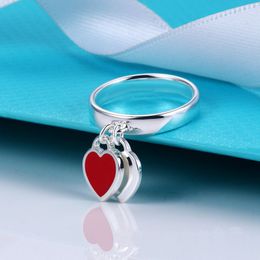 Rings top titanium steel silver love rings brand Printed Heart doubleheart tag women ring designer couple jewelry gift