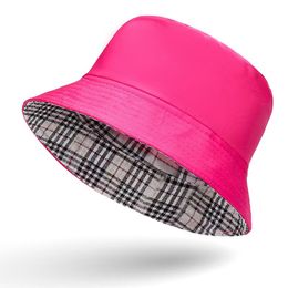 Double-sided usable basin hat outdoor dating sun visor hat large brim fisherman's hat plaid hat