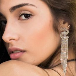 Luxury Shiny Rhinestone Diamonds Drop Dangle Earrings Crystal Dollar Long Tassl Earrings for Women Jewellery