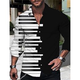 Men's Casual Shirts Luxury Single Breasted Shirt For Piano Print Long Sleeve Tops Clothing Hawaiian Cardigan Blouses 230221