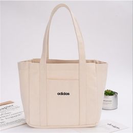 New ECO Canvas Tote White Handbags Tote bags Reusable Cotton grocery High capacity Shopping Bag 210315293A
