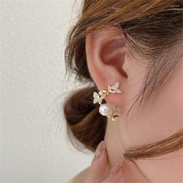 Stud Earrings Korean Dliecate Butterfly Pearl For Women Fashion Micro Pave Zircon Flower Earring Bride Wedding Jewelry Brincos