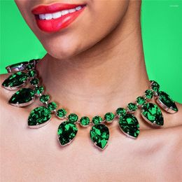 Choker Gorgeous Green Rhinestone Necklace Jewellery For Women Statement Chain Large Crystal Collar Christmas Gift