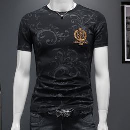 Men's T Shirts 2023 Vintage Jacquard Embroidery Pattern Men's Tee Shirt Short Sleeve Round Neck Top Mens Bottomed Mercerized Cotton