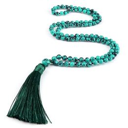 108 Beads Prayer Necklace Natural Green Stripe Onyx Stone Buddhist Buddha Meditation Bead Mala Necklace Women Men Jewelry Gifts