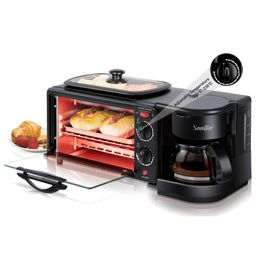 3 in 1 Breakfast Makers Electric Oven 3 In 1 Making Machine Multifunction Drip Coffee Maker Household Bread Pizza Frying Pan Toaster Sonifer 230222