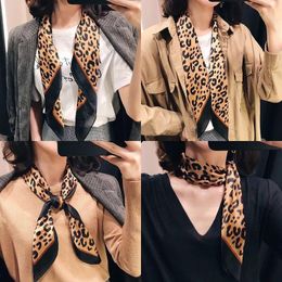 Scarves Fashion Leopard Print Kerchief Hair Scarf For Women Silk Satin Hijab Female 70cm Square Headband Neck Scarfs Ladies