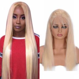 613 Human Hair Wigs Pre Plucked Blonde Indian Straight 13x4 Transparent Lace Front Wig with Baby Hair