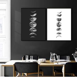 Poster Painting La Luna Pictures Home Wall Art Decor Moon Phases Wall Canvas Poster Print Black and White Moon Phase Woo