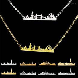 Pendant Necklaces GORGEOUS TALE Friend Gift Stainless Steel London Paris Sydney Cityscape Pendants Long Chain For Women Necklace Choker