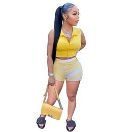 2024 Designer Summer Tracksuits Women Outfits Two Piece Sets Spring Clothes Sleeveless Shirt Top and Print Shorts Casual Sportswear Wholesale Bulk items 9323