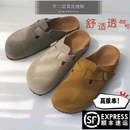 Designer Birkinstock Slippers Outlet Genuine Leather Boken Slippers Single Shoes Soft Soles High Appearance Value Breathable Comfortable AllOOGK