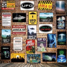 Retro AREA 51 art painting I WANT TO BELIEVE UFO Aliens Metal Sign Wall Plaque Poster Custom Painting Room Personalised Decoration tin signs Size 30X20cm w02