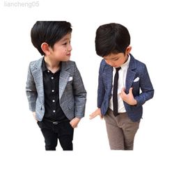 Clothing Sets fashion boy blazer coat gentleman style plaid blazer jacket for 3-8years boys kids children causal suit tops clothes W0222