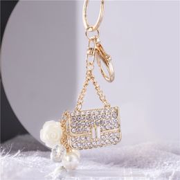 Keychains Lanyards Pearl Accessories Wind Satchel Car Female Bag Pendant Metal Keychain Ring Rhinestone Small Gift