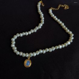 Pendant Necklaces Korean Baroque Pearl Moonstone Necklace For Women 2023 Geometric Irregular Chokers Girls Party Jewelry