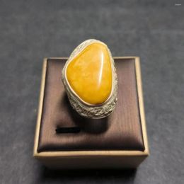 Cluster Rings 1pcs/lot Natural Amber Ring Yellow Cowhide Hand-made Size Adjustable Beautiful And High Quality Precious Accessories Gem