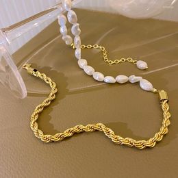 Choker Minar Vintage Natural Freshwater Pearl For Women 14K Gold Plated Brass Twisted Rope Chain Necklace Pendientes