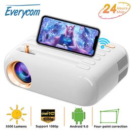 Projectors Everycom T3 Support 1080P Mini Projector for Home Theatre Projectors Screen Portable LED Beam Projector Android 90 Smart Tv J230222