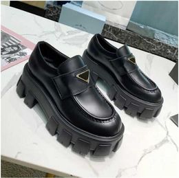 NEW With Box Prad High quality Designer Women Monolith Casual Shoes Triangle P Loafers Black Genuine Leather Shoe Increase Platform Sneakers gS