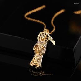 Pendant Necklaces WANGAIYAO Fashion Personality Hip-hop Zircon Women's Jewelry Titanium Steel Chain Death Statue Necklace Festival Jew