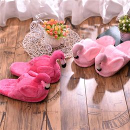 Slippers Women Winter Home Cartoon Flamingo Non-slip Bedroom Floor Shoes Plush Slides Ladies Snug Sneakers House