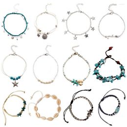 Anklets 12 Pcs/Set Shell Conch Starfish Beads For Women Rope Ankle Chain 2023 Summer Fashion Foot Jewelry Beach Accessories