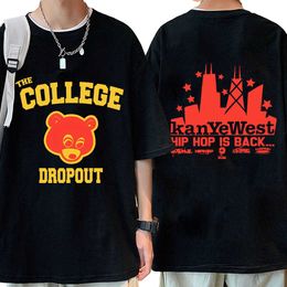 Kwxk Herren T-Shirts College Dropout T-Shirt Männer Musik Album Print Kurzarm Lässige männliche T-Shirts Tops Hip Hop Streetwear T-Shirt L230222