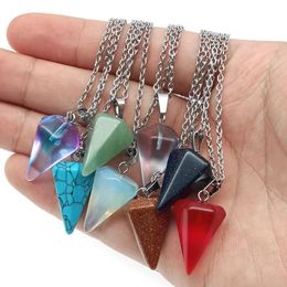 Pendant Necklaces Natural Stone Lapis Lazuli Chakra Pendulum Necklace Stainless Steel Chain Reiki Healing Pink Crystal Howlite NecklacePenda