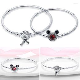 Bangle Crystal Clip Charms Bracelets For Women S925 Silver Colour Cartoon Mouse Beads Chain Bangles DIY Claw Head Jewellery Accessories