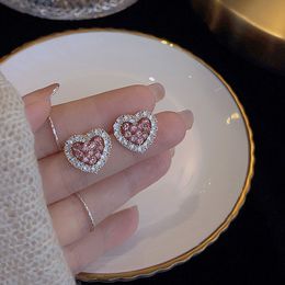 S3462 Fashion Jewellery S925 Silver Needle Cute Heart Stud Earrings For Women Rhinestone Love Hearts Earrings