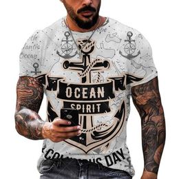 Men's T-Shirts Men's T Shirt Summer Fashion Boat Anchor Print Men T Shirt O-Neck Short Sleeve Casual Loose T-Shirt Graphic T Shirt Men Clothing L230222