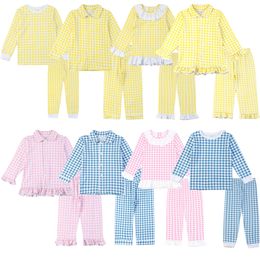 Pajamas girls' clothing sets summer boys sleepwear Lemon gingham Easter Pajamas two piece pants set 230222