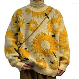 Men's Sweaters 2023 Winter Style Versatile Sunflower Warm Round Neck Pullover Jacquard Sweater Couple Long Sleeve Knitwear