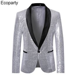 Mens Suits Blazers Gold Silver Sequin Shiny Suit Jacket Fashion Night Club DJ Stage performances Wedding party Coats 50 230222