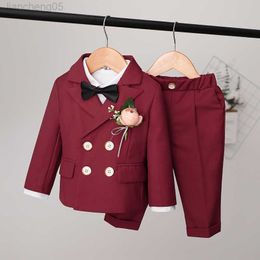 Clothing Sets Children's Formal Burgundy Suit Set Autumn Winter British Boys Jacket Pants Vest Outfit Kids Baby's First Birthday Party Dress W0222
